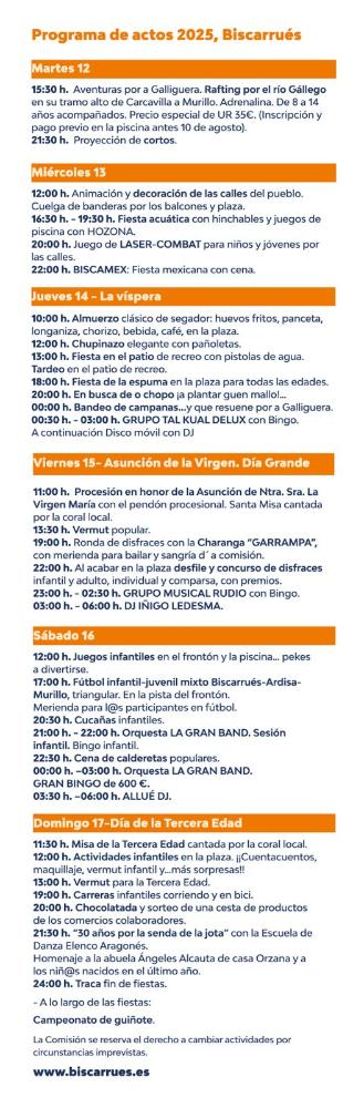 Imagen Programación fiestas de Biscarrués del 12 al 17 de agosto